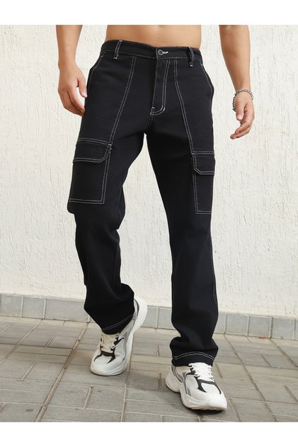 Relaxed Fit Cargo Pants with Contrast Stitch Detail