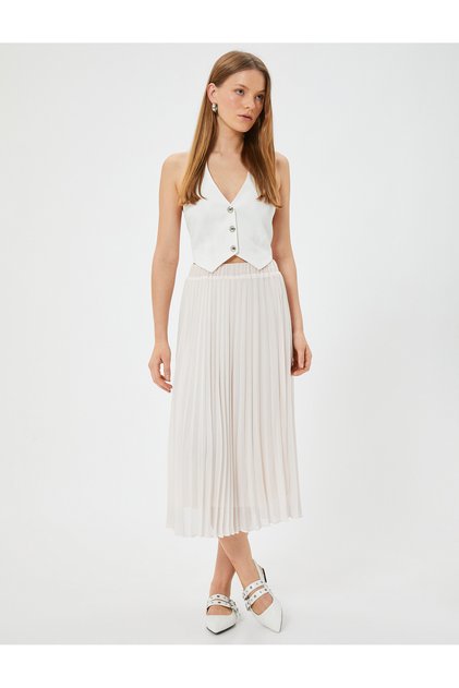 Midi Tulle Thin Pleated Skirt with Lining High Waist