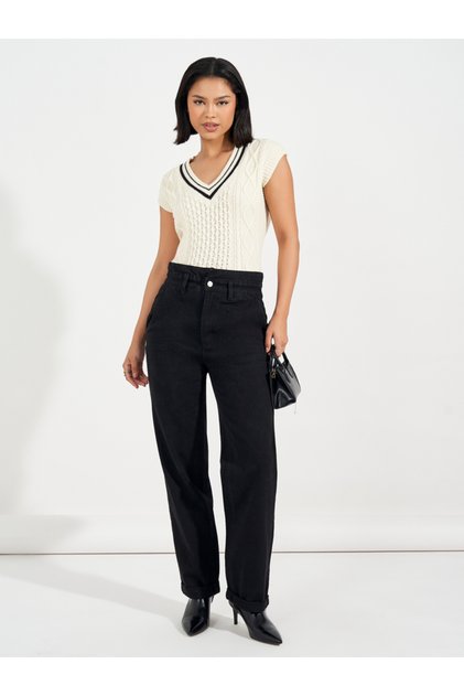 High Rise Straight Fit Paper Bag Waist Jeans
