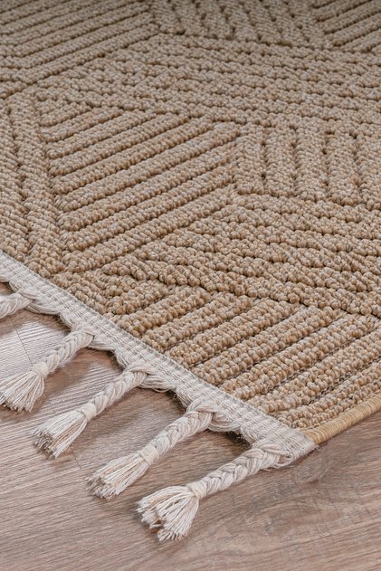 Bukleli Sisal Modern İskandinav Bej Kahve Jüt Dokuma Halı Mutfak Salon Oturma Odası Antre Balkon