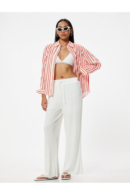 High Waist and Lace-up Palazzo Trousers - Wide Leg and Half Lined