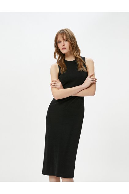 Midi Dress with Halter Collar and Back Window Detail
