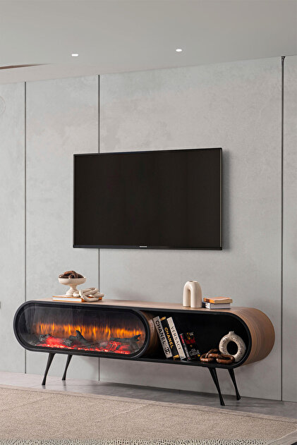 Breda Home Concept Duo V2 Mdf Şömineli Ceviz Tv Ünitesi Tv Sehpası