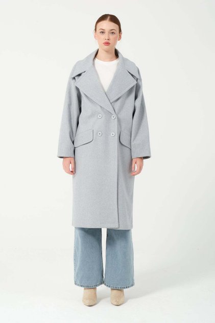 Hatunatila Men's Lapel Pocket Look Buttoned Stamp Coat 7860 Ice Blue
