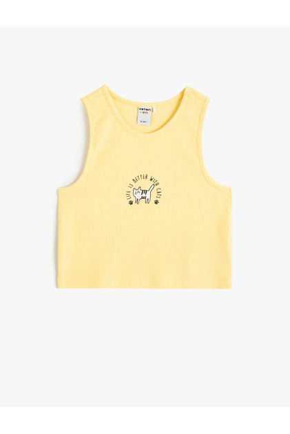 Tank Top Sleeveless Printed Ribbed Cat Printed Cotton