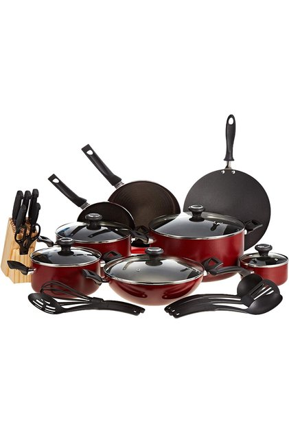 25Piece Non-Stick Cookware Set | Saucepan and Casserole Set with Glass Lid | Red, Pr20499