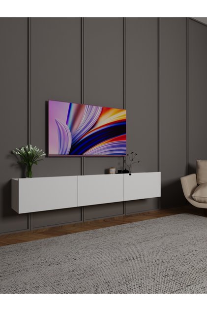 Tv ünitesi beyaz, Modern televizyon sehpası duvara monte