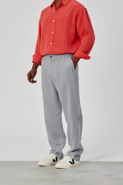 Men's Trousers Loose Fit Gray Linen Loose Fit