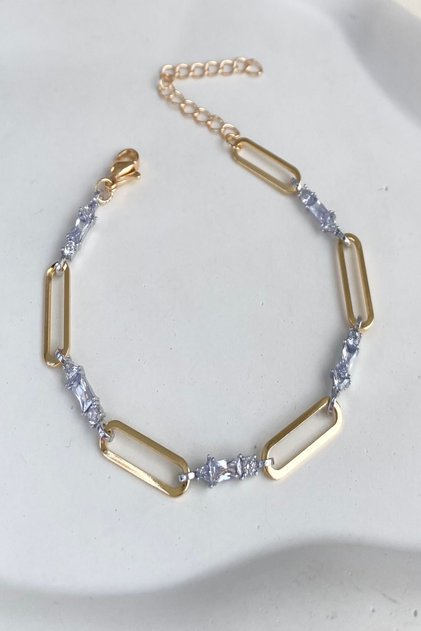 Women's Bracelet Vip Series Ellipse Chain Baguette Stone Detail Bracelet