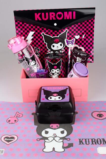 うさみみボンネット ピンク 黒 セット kuromi Yeni Sezon Lisanslı Gıft Box Özel Kutulu 500 ml Matara