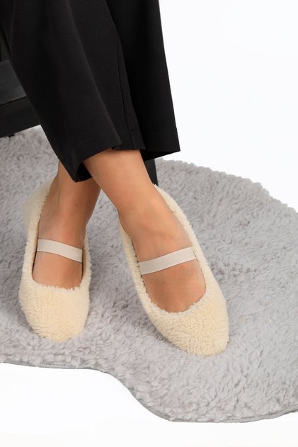 PLUSH FEATHER TAPE DETAILED WOMEN'S HOME SHOES FLAT SHOES