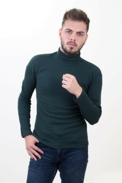 Men's Green Full Turtleneck Turtleneck Sweater