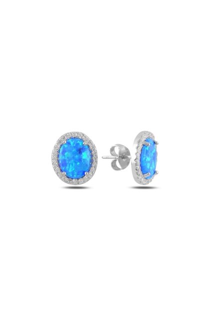 Opal Zirkon Taşlı Gümüş Küpe