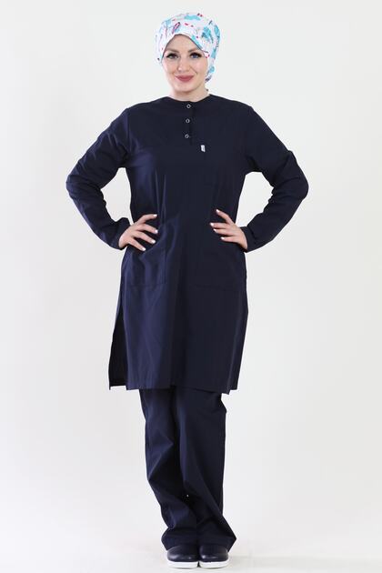 Fashion Canel Hijab Nurse Doctor Navy Blue Jersey Suit Medical Suit