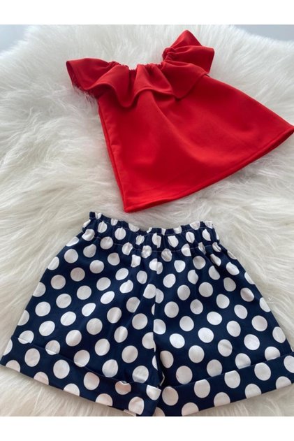 Baby Girl Red Blouse & Polka Dot Shorts Set