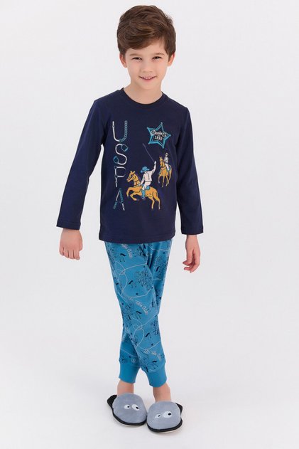 Base. Polo Assn Navy Blue Boy's Ribbed Pajama Set