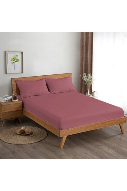 Mer-tim Cotton Ranforce Double Jumbo Size 200x200 Elastic Sheet Set - Dried Rose