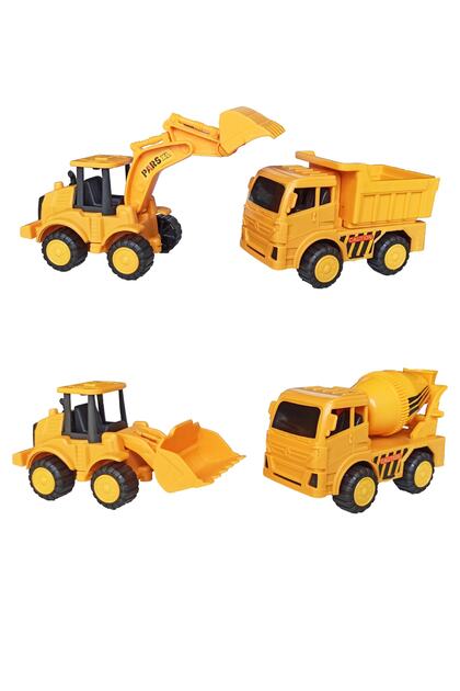 Oyuncak 4'lü Iş Makinaları Seti Dozer, Kepçe, Mikser Ve Kamyon, Sürtmeli Set