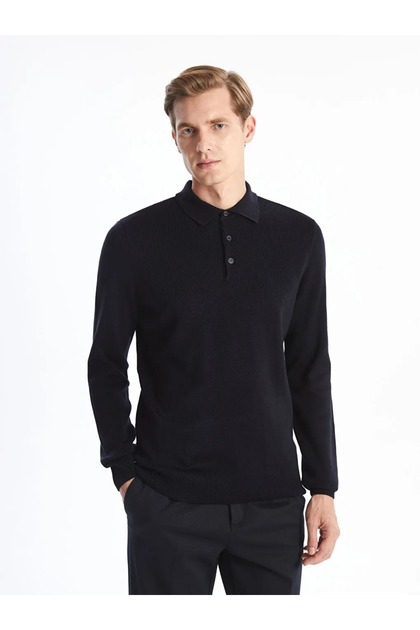 Polo Collar Long Sleeve Men's Knitwear Sweater (W4)