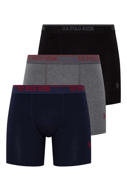 U.S. Polo Assn Men's Boxer Set of 3 - White, Black, Navy Blue, Anthracite Melange, Long Leg 80454