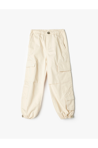Jogger parachute pants with cargo pockets, elastic waist, cotton