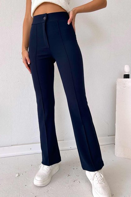 Palazzo Full Lycra High Waist Women's Trousers - Navy Blue