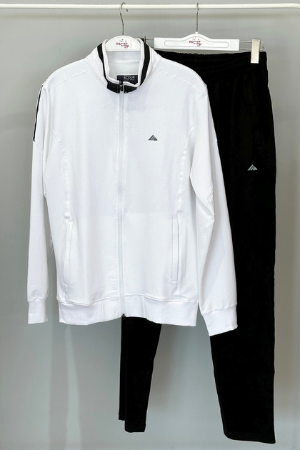 Men's Lycra Combed Cotton Tracksuit Set 3715 White