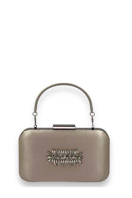 Mink Color Satin Silver Case Silver Stone Handle Evening Dress Evening Bag Portfolio