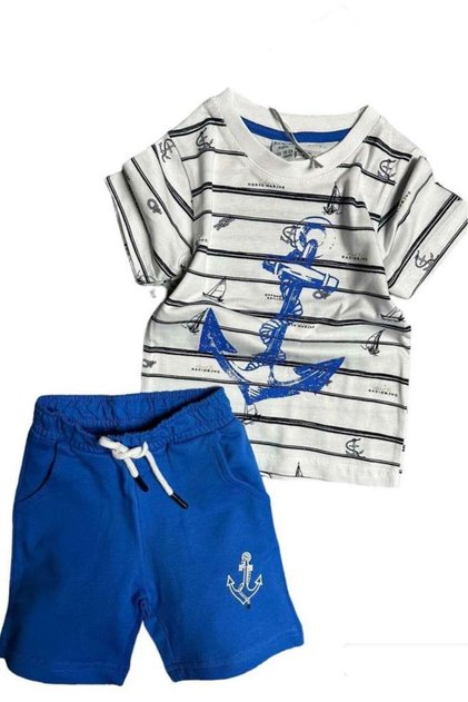 Baby Boy Anchor Printed Short Sleeve Striped T-Shirt Blue Shorts Set