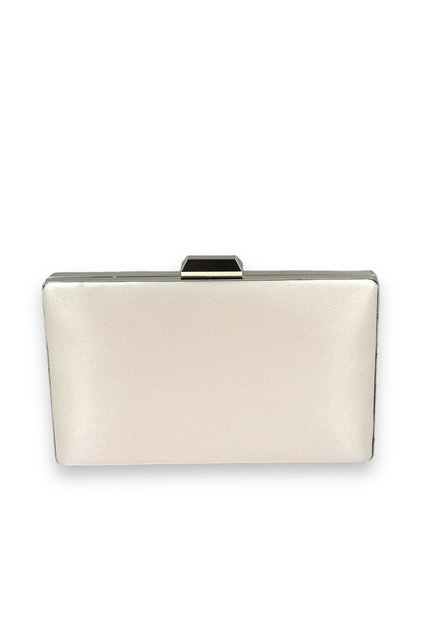 Ecru Satin Women's Evening Clutch with Silver Frame and Chain—Perfect for Weddings, Engagements, Graduations, Henna Ceremonies, and Proms