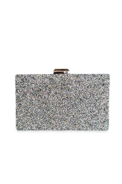 Handmade Silver-Plated Lamé Clutch with Crystal Stones for Women—Perfect for Weddings, Engagements, Graduations, Henna Nights, and Proms