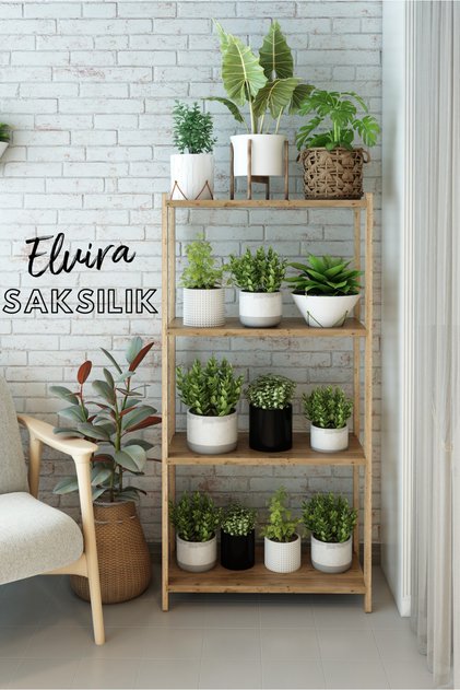 Elvira Atlantik Çam Ahşap 4 Katlı Çiçeklik, Saksılık, Çiçek Standı,Dekoratif Raf-Çok Amaçlı Kullanım