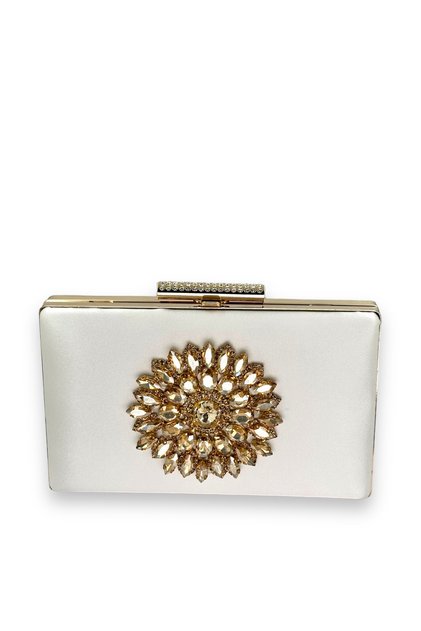 Ecru Pearl White Color Satin Crystal Stone Evening Dress Bag Evening Bag Henna Graduation Bag