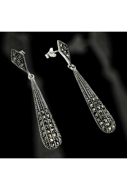 925 Ayar Gümüş El Yapımı Tasarım Margazit Taşlı Damla Model Trend Aksesuar Vidalı Küpe