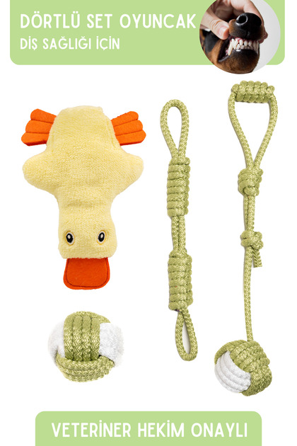 Set of Four Dog Toy with Sound and Traction Plush Rope Toy Dog Play Ball