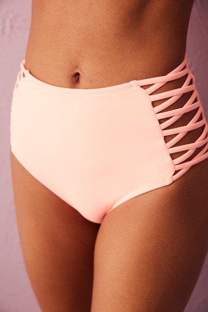 Neon Portocaliu Baza Laterale Taie Inalta Bikini Cu Detaliu Fir