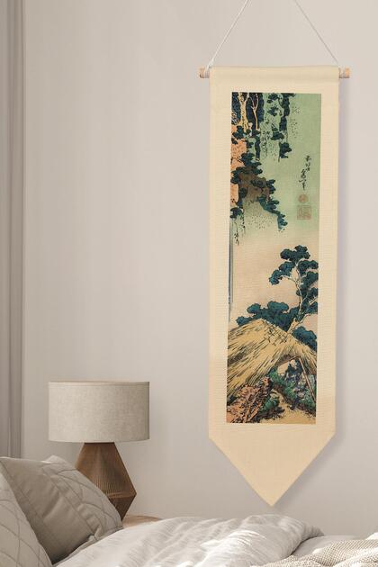 Duvar Halısı Pinterest Dekoru, Hokusai Sanat Serisi 100cm Kanvas Flama Askılı Duvar Örtüsü NO:650