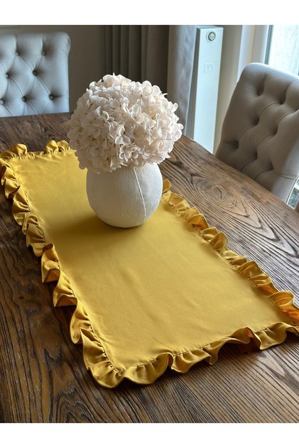 Aura Cotton Stain-Resistant Vintage Full Ruffle Mustard Runner