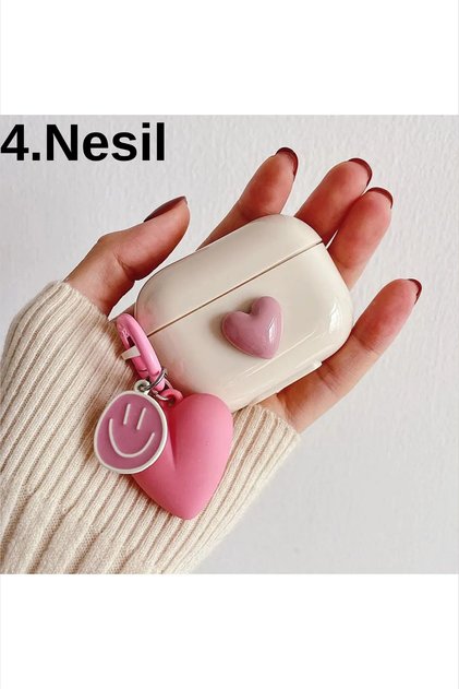 4. Nesil Uyumlu 2024 Kulaklık Kılıfı Roze Kalp Kopçalı