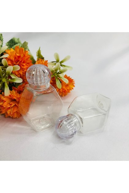 Plastik Pvc Mika Saray Kapaklı Altıgen Şişe 40 Cc - 10 Adet