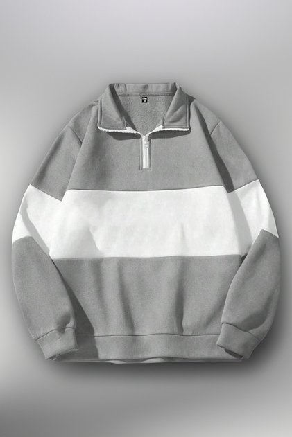 Partial Color Half-Zip Polo Collar Sweatshirt with Fleece Inside Winter Unisex