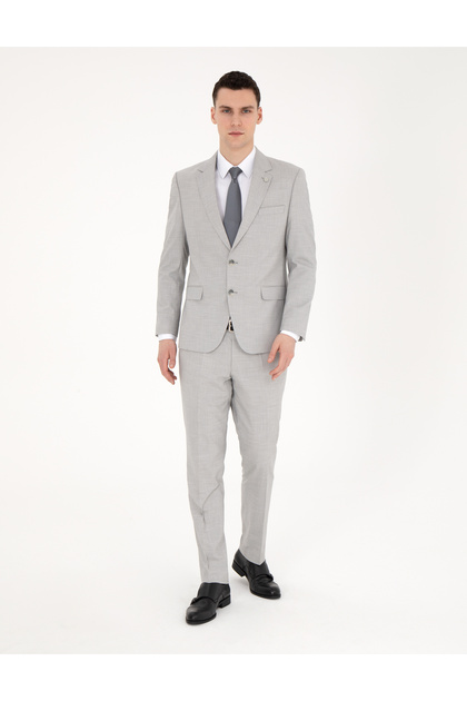 Gri Slim Fit Yün Karışımlı Takım Elbise 50285902-VR024