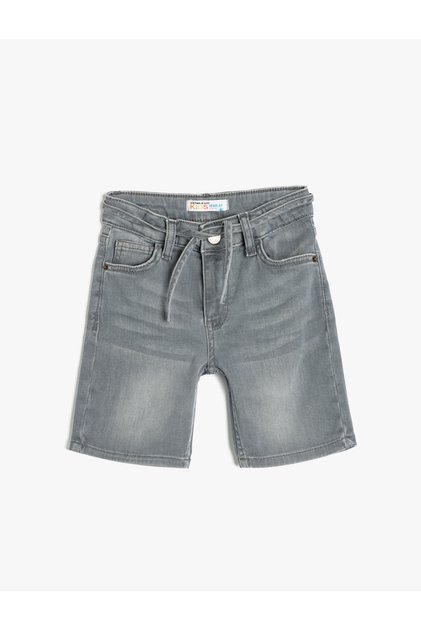 Bermuda Denim Shorts with Adjustable Waist and Elastic Cotton