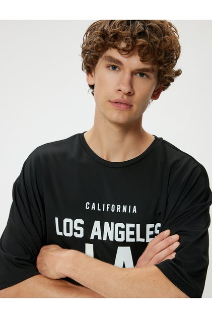 Oversize Slogan Sports T-Shirt - Short Sleeve, Crew Neck