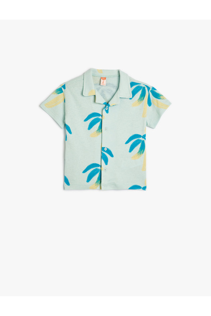 Shirt Palm Printed Short Sleeve Pocket Detailed Cotton