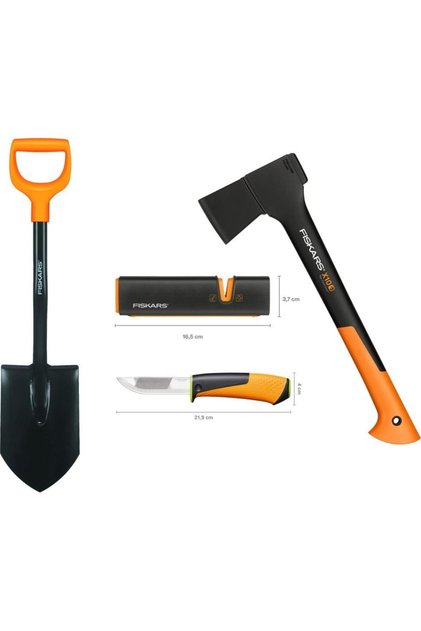 Solid Kürek + S-X10 Balta + Ağır İş Bıçağı + Balta ve Bıçak Bileyici Seti