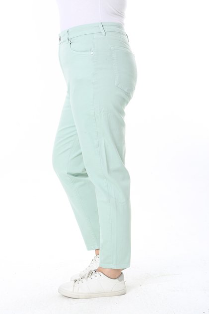 Women's Plus Size Green Gabardine Fabric 5 Pocket Lycra Trousers 65N38394