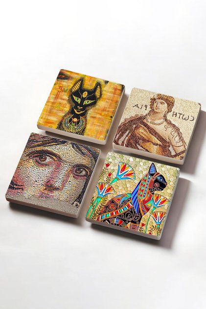Soteria Mosaic, Gypsy Girl Mosaic, Ancient Egyptian Stone Coasters Set of 4 10x10cm