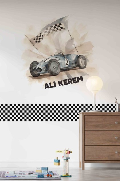 STK-21 Araba Desenli Kişiye Özel İsim Yazılır Duvar Sticker isim için hediye paketi not yazabilir