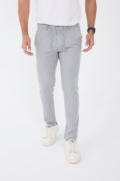 Men's Winter Jogger Slimfit Waist Half Elastic Gray Fabric Trousers